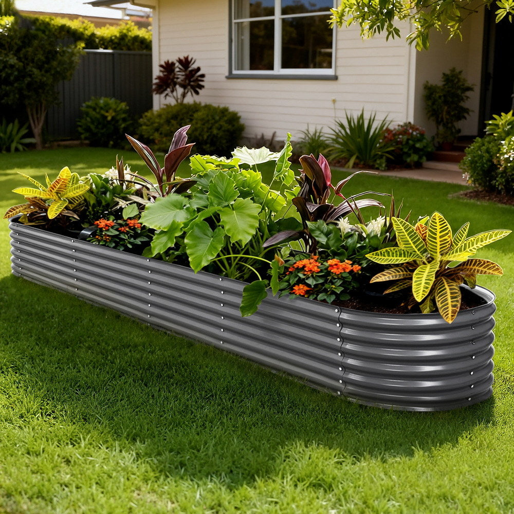 Garden Beds & Planters: Green Fingers Garden Bed 320X80X42cm Oval Planter Box Raised Container Galvanised