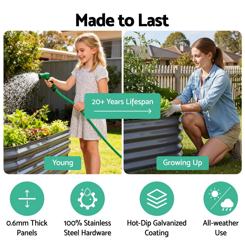 Garden Beds & Planters: Green Fingers Garden Bed 320X80X42cm Oval Planter Box Raised Container Galvanised