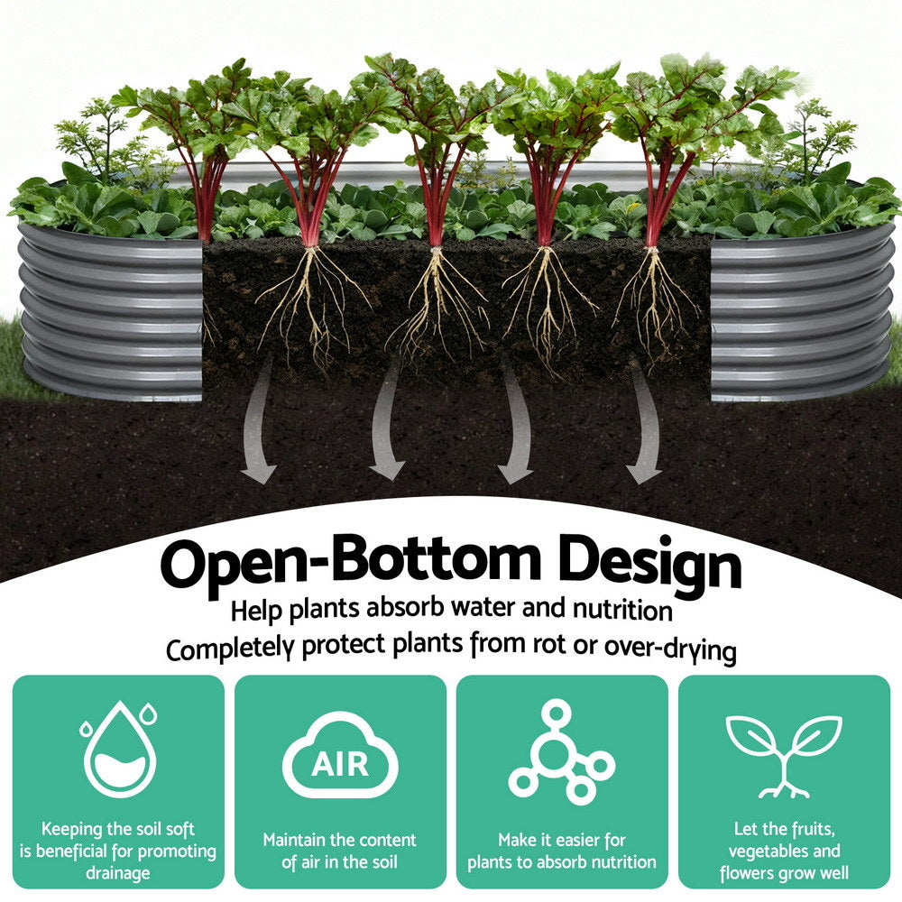 Garden Beds & Planters: Green Fingers Garden Bed 320X80X42cm Oval Planter Box Raised Container Galvanised