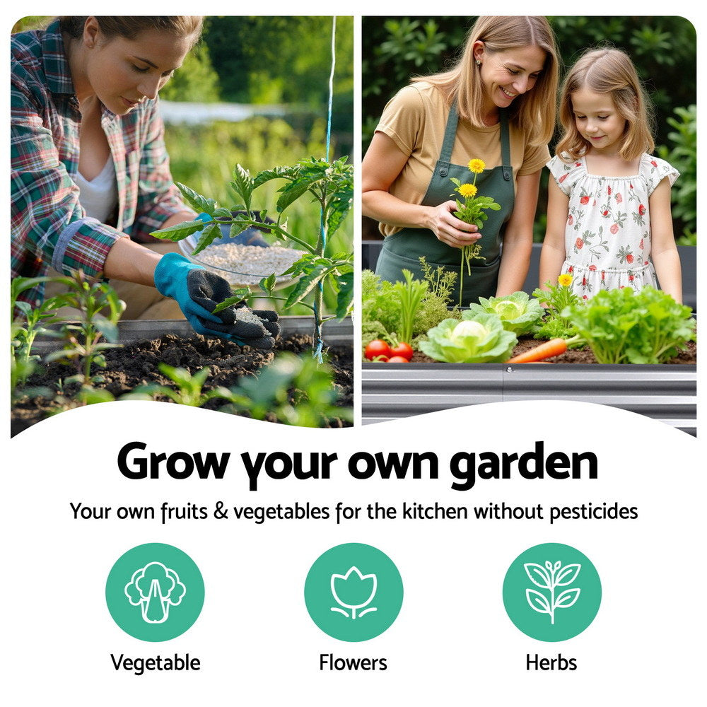 Garden Beds & Planters: Green Fingers Garden Bed 320X80X42cm Oval Planter Box Raised Container Galvanised