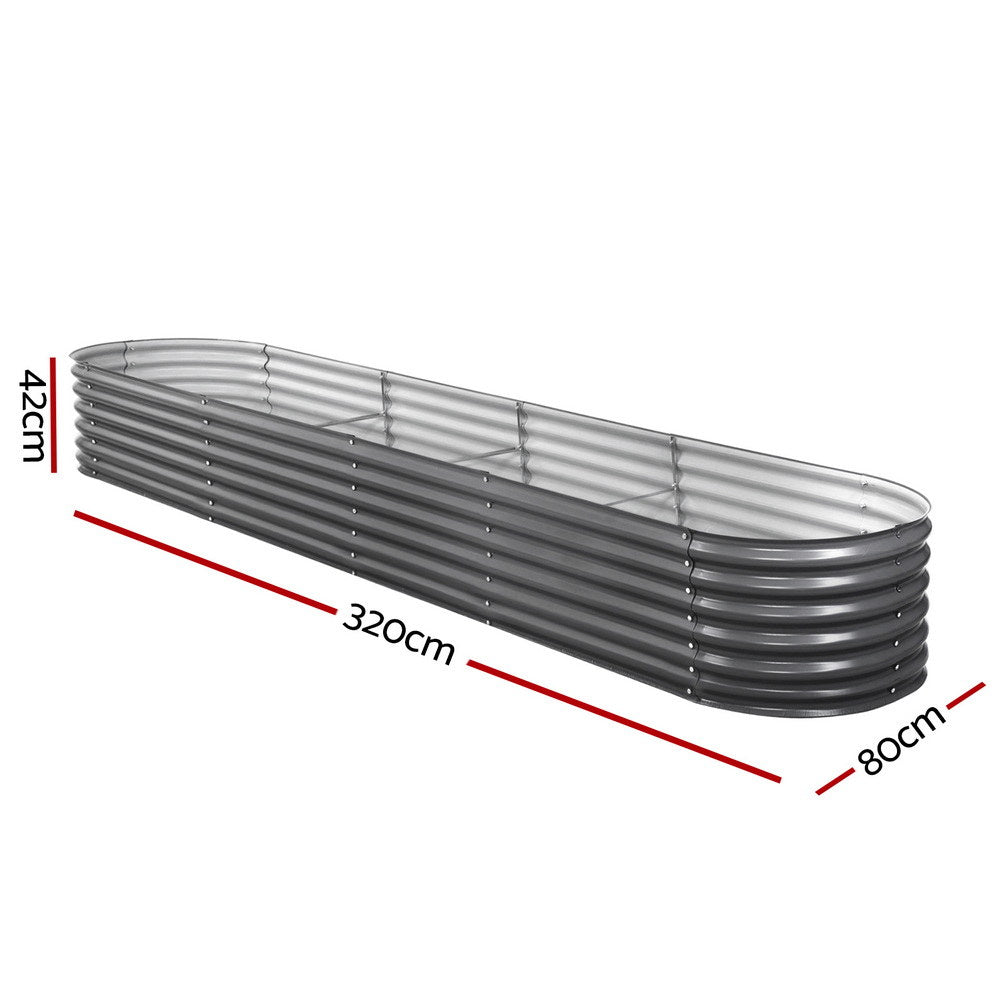 Garden Beds & Planters: Green Fingers Garden Bed 320X80X42cm Oval Planter Box Raised Container Galvanised