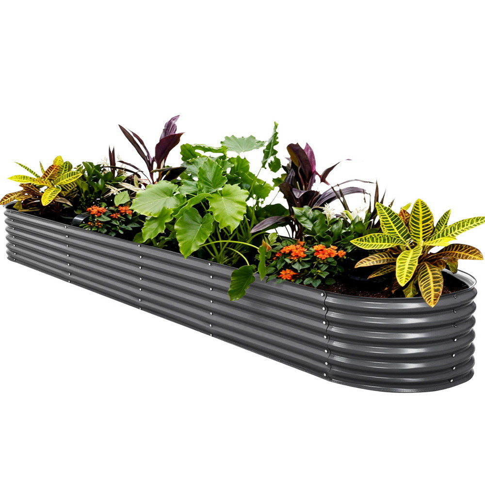 Garden Beds & Planters: Green Fingers Garden Bed 320X80X42cm Oval Planter Box Raised Container Galvanised