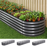 Garden Beds & Planters: Green Fingers 3 Pcs Raised Garden Bed Kit Oval Galvanized Steel Planter Boxes 320x80x42cm, Heavy Duty Metal Elevated Garden Bed for Vegetables Flowers Herbs, with Safety Edging, Gloves & Pegs Included