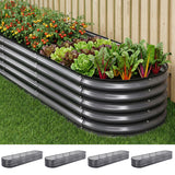 Garden Beds & Planters: Green Fingers 4 Pcs Raised Garden Bed Kit Oval Galvanized Steel Planter Boxes 320x80x42cm, Heavy Duty Metal Elevated Garden Bed for Vegetables Flowers Herbs, with Safety Edging, Gloves & Pegs Included