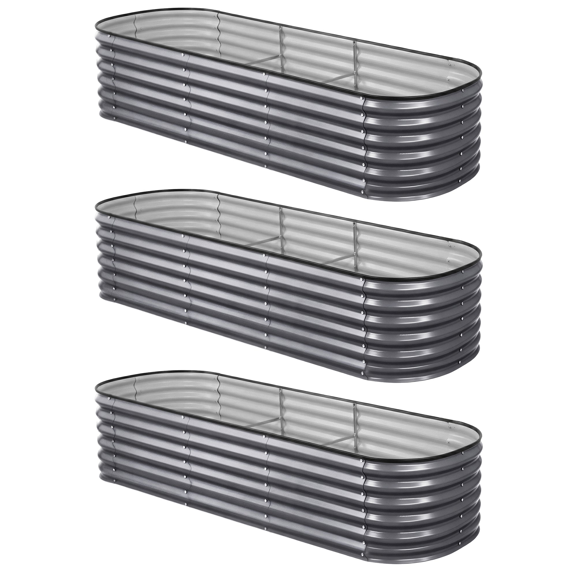 Garden Beds & Planters: Green Fingers 3 Pcs Raised Garden Bed Kit Oval Galvanized Steel Planter Boxes 240x80x56cm, Heavy Duty Metal Elevated Garden Bed for Vegetables Flowers Herbs, with Safety Edging, Gloves & Pegs Included