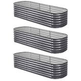 Garden Beds & Planters: Green Fingers 3 Pcs Raised Garden Bed Kit Oval Galvanized Steel Planter Boxes 240x80x56cm, Heavy Duty Metal Elevated Garden Bed for Vegetables Flowers Herbs, with Safety Edging, Gloves & Pegs Included
