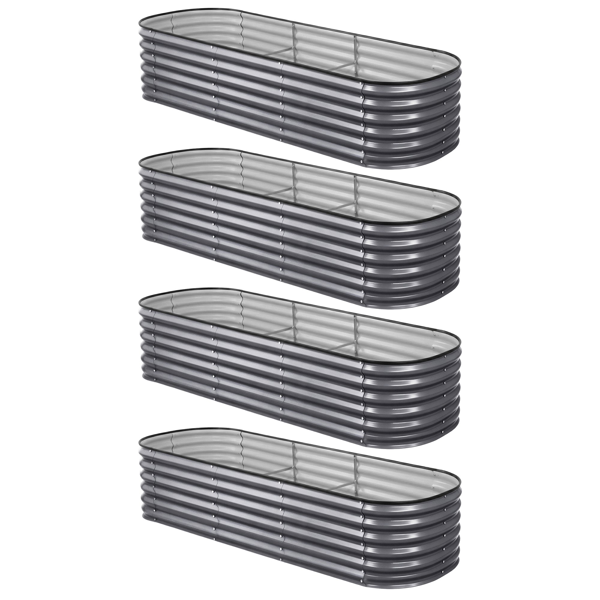 Garden Beds & Planters: Green Fingers 4 Pcs Raised Garden Bed Kit Oval Galvanized Steel Planter Boxes 240x80x56cm, Heavy Duty Metal Elevated Garden Bed for Vegetables Flowers Herbs, with Safety Edging, Gloves & Pegs Included