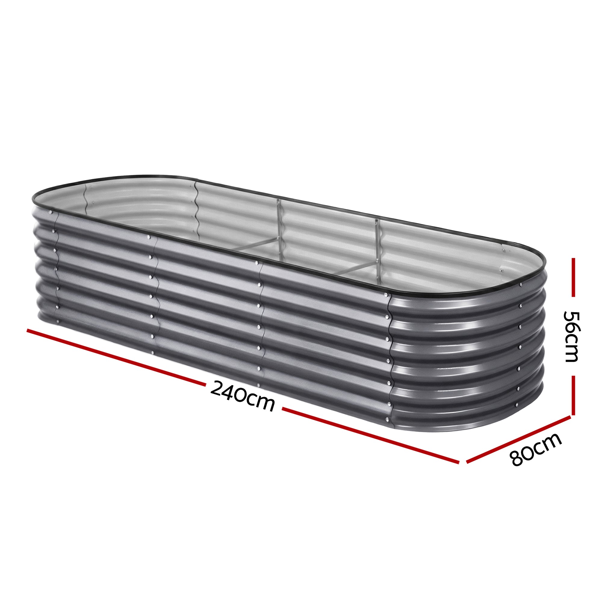 Garden Beds & Planters: Green Fingers 4 Pcs Raised Garden Bed Kit Oval Galvanized Steel Planter Boxes 240x80x56cm, Heavy Duty Metal Elevated Garden Bed for Vegetables Flowers Herbs, with Safety Edging, Gloves & Pegs Included