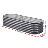 Garden Beds & Planters: Green Fingers 4 Pcs Raised Garden Bed Kit Oval Galvanized Steel Planter Boxes 240x80x56cm, Heavy Duty Metal Elevated Garden Bed for Vegetables Flowers Herbs, with Safety Edging, Gloves & Pegs Included