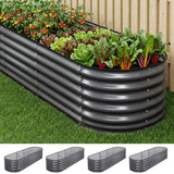 Garden Beds & Planters: Green Fingers 4 Pcs Raised Garden Bed Kit Oval Galvanized Steel Planter Boxes 240x80x56cm, Heavy Duty Metal Elevated Garden Bed for Vegetables Flowers Herbs, with Safety Edging, Gloves & Pegs Included