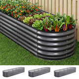 Garden Beds & Planters: Green Fingers 3 Pcs Raised Garden Bed Kit Oval Galvanized Steel Planter Boxes 320x80x56cm, Heavy Duty Metal Elevated Garden Bed for Vegetables Flowers Herbs, with Safety Edging, Gloves & Pegs Included