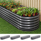 Garden Beds & Planters: Green Fingers 4 Pcs Raised Garden Bed Kit Oval Galvanized Steel Planter Boxes 320x80x56cm, Heavy Duty Metal Elevated Garden Bed for Vegetables Flowers Herbs, with Safety Edging, Gloves & Pegs Included