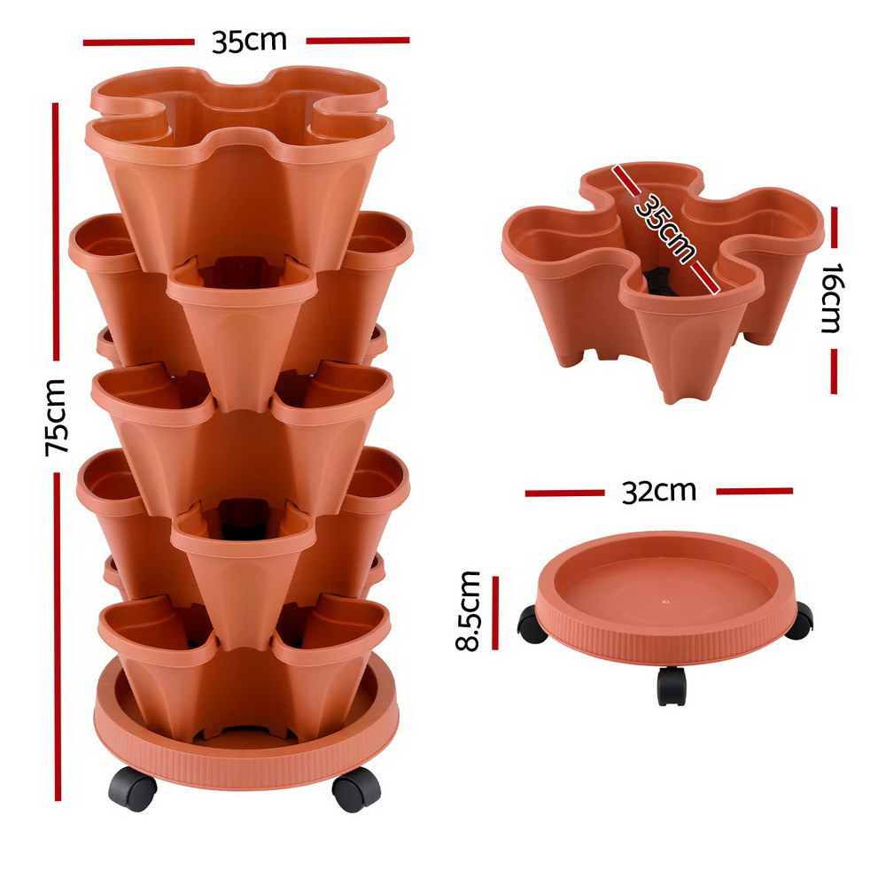 Garden Beds & Planters: Green Fingers Raised Garden Bed 5 Tier Vertical Garden Brick Red Strawberry Stackable Planters Herbs Petunias