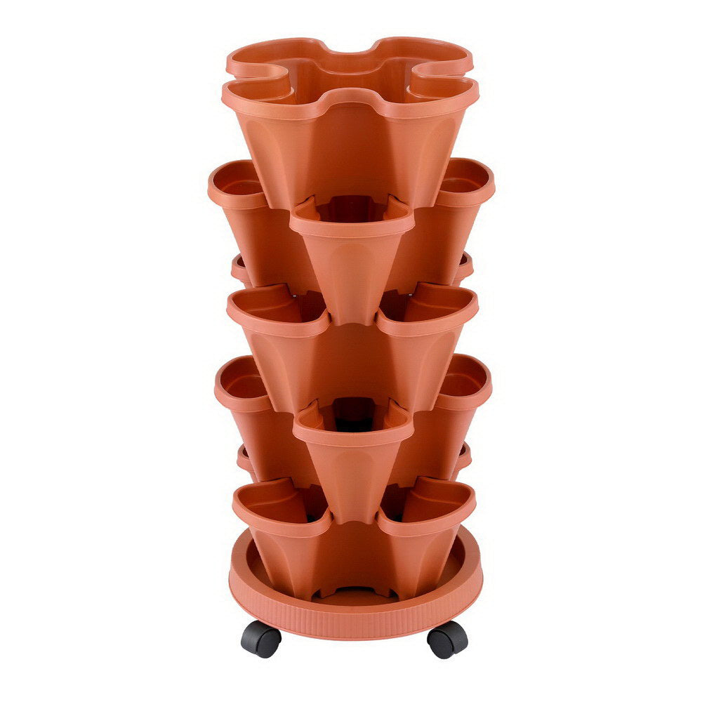 Garden Beds & Planters: Green Fingers Raised Garden Bed 5 Tier Vertical Garden Brick Red Strawberry Stackable Planters Herbs Petunias