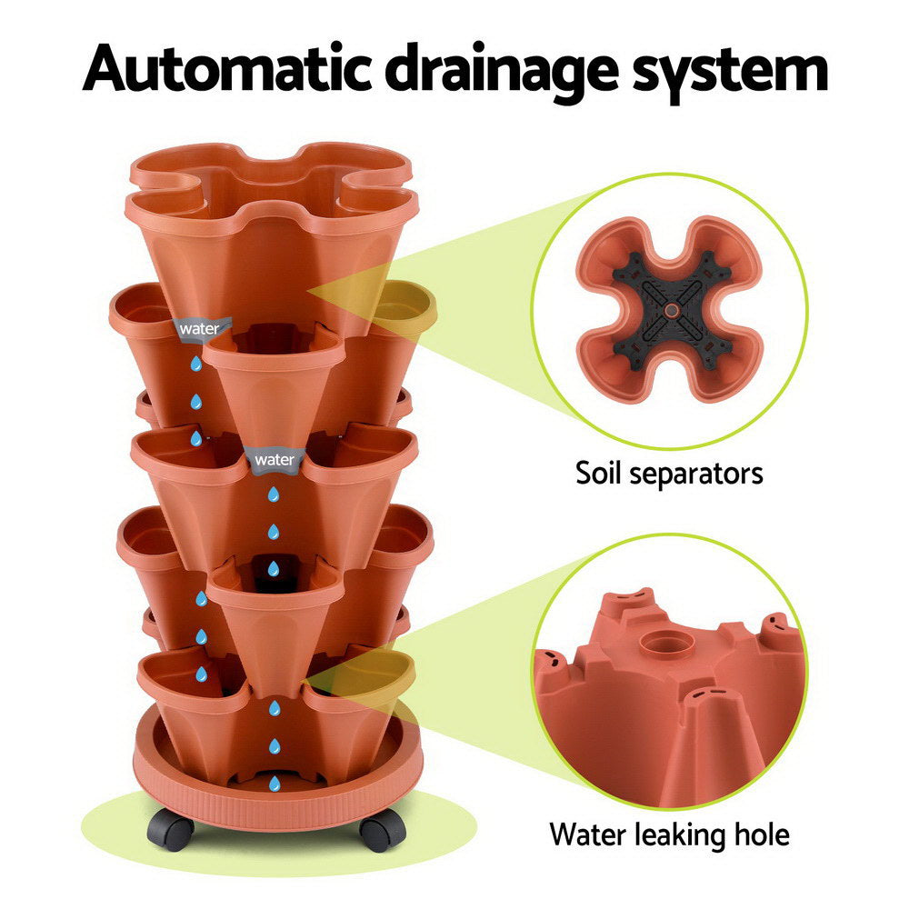 Garden Beds & Planters: Green Fingers Raised Garden Bed 5 Tier Vertical Garden Brick Red Strawberry Stackable Planters Herbs Petunias