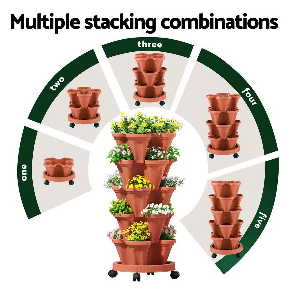 Garden Beds & Planters: Green Fingers Raised Garden Bed 5 Tier Vertical Garden Brick Red Strawberry Stackable Planters Herbs Petunias