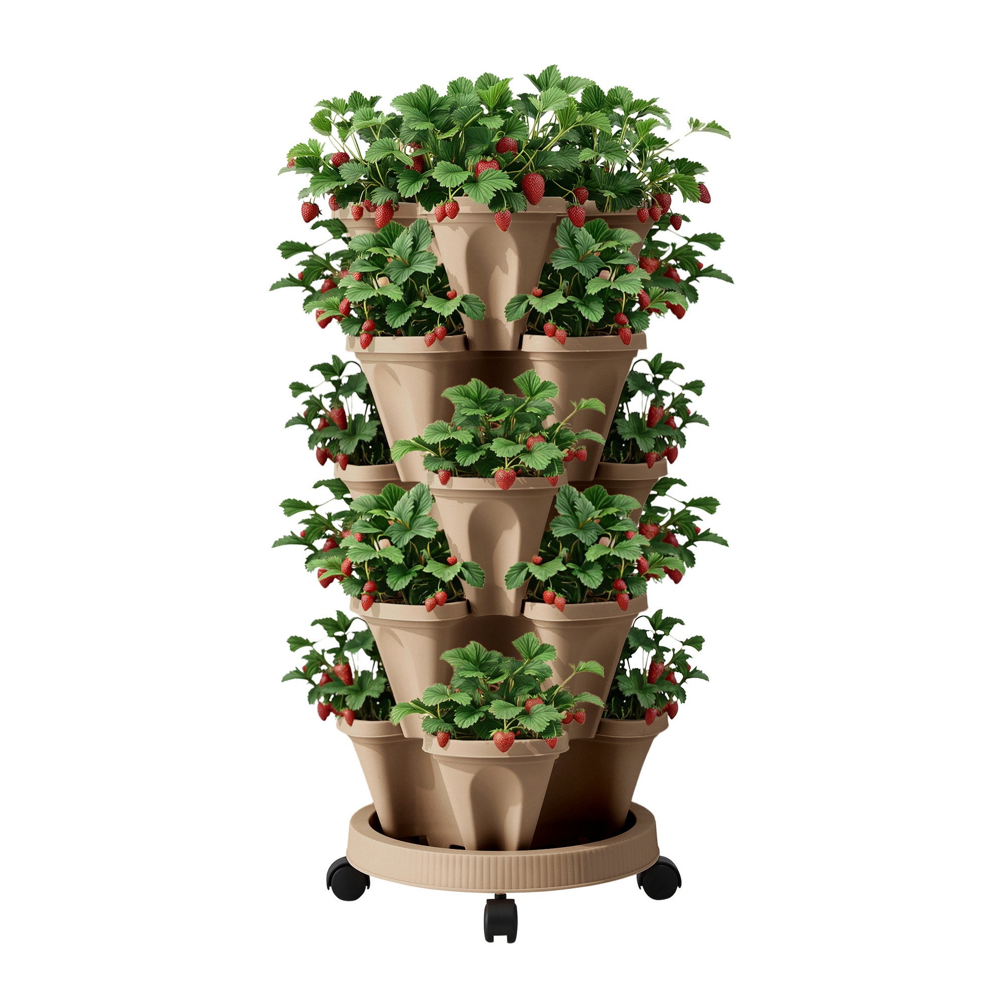 Garden Beds & Planters: Green Fingers Garden Bed 5 Tier Vertical Garden Grey Strawberry Stackable Planters Herb Petunias Tan