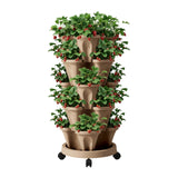 Garden Beds & Planters: Green Fingers Garden Bed 5 Tier Vertical Garden Grey Strawberry Stackable Planters Herb Petunias Tan