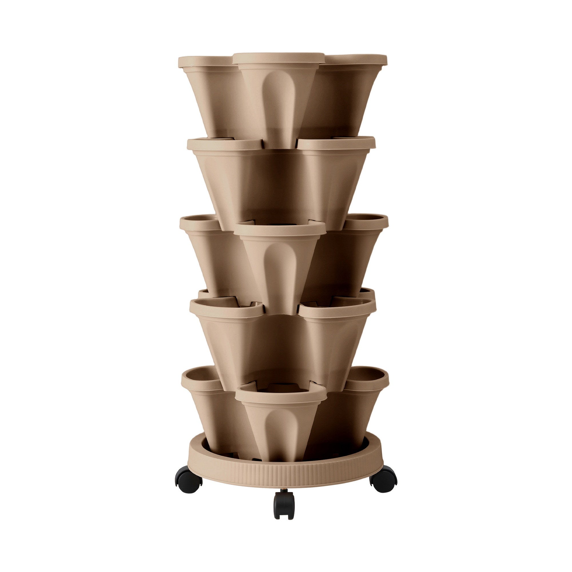 Garden Beds & Planters: Green Fingers Garden Bed 5 Tier Vertical Garden Grey Strawberry Stackable Planters Herb Petunias Tan