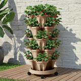 Garden Beds & Planters: Green Fingers Garden Bed 5 Tier Vertical Garden Grey Strawberry Stackable Planters Herb Petunias Tan