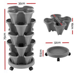 Garden Beds & Planters: Green Fingers Raised Garden Bed 5 Tier Vertical Garden Grey Strawberry Stackable Planters Herbs Petunias