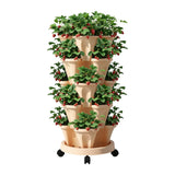 Garden Beds & Planters: Green Fingers Garden Bed 5 Tier Vertical Garden Grey Strawberry Stackable Planters Herbs Beige
