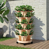 Garden Beds & Planters: Green Fingers Garden Bed 5 Tier Vertical Garden Grey Strawberry Stackable Planters Herbs Beige