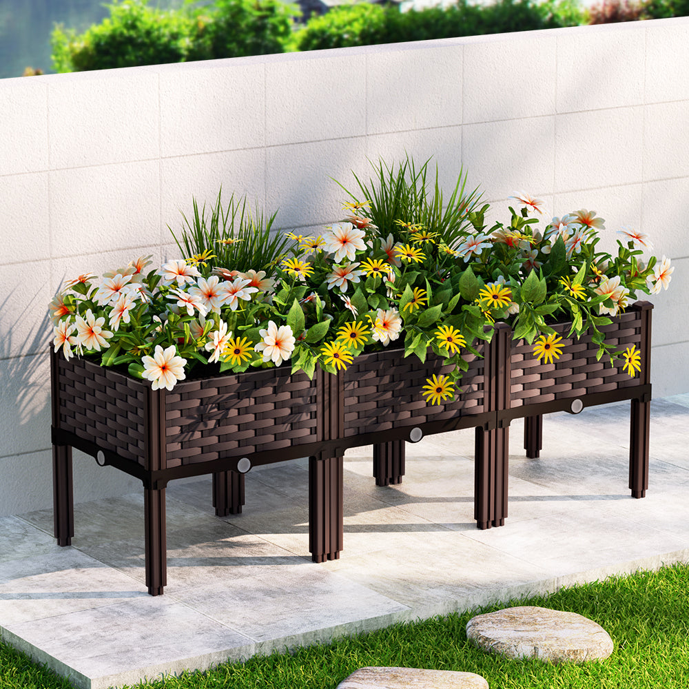 Greenhouses & Accessories: Green Fingers Garden Bed 120x40x36cm PP Planter Box Raised Container Growing Herb