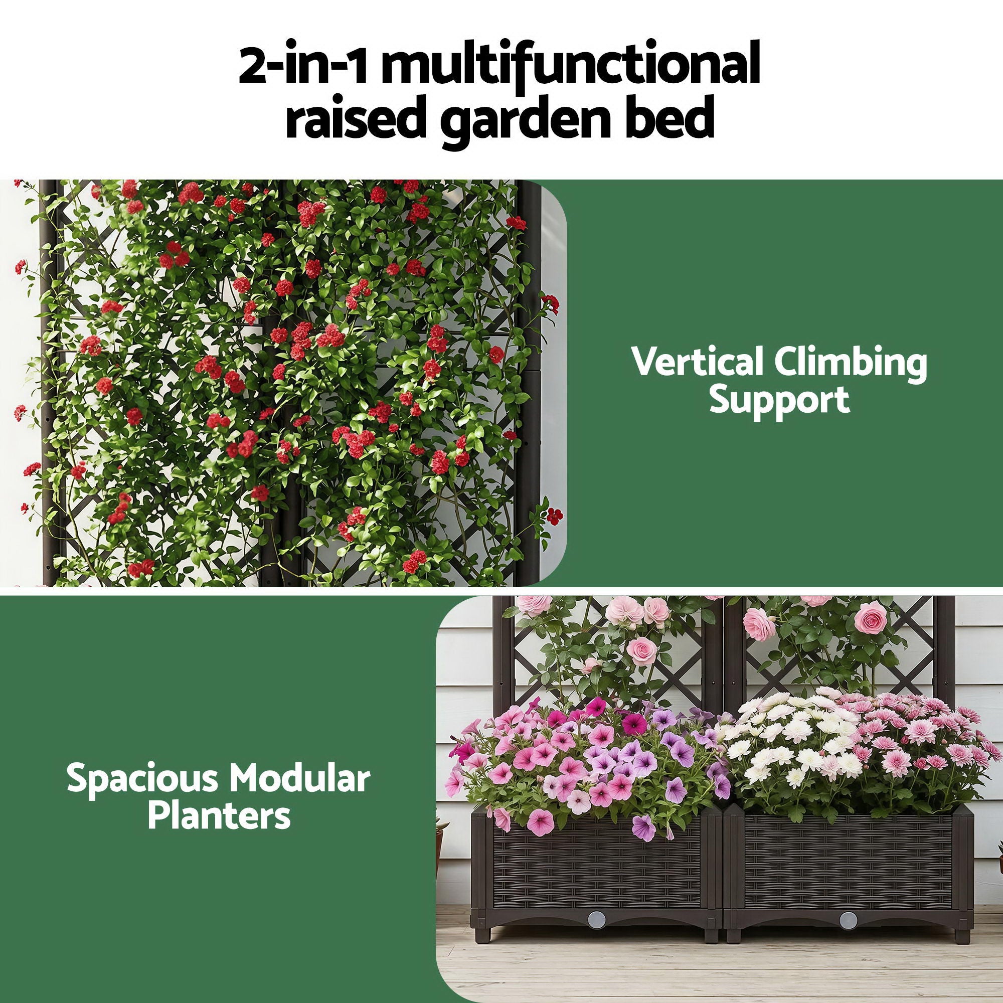 Green Fingers Raised Garden Bed Vertical Planter Self Watering Large Elevated Veggie Box 80x40x122cm