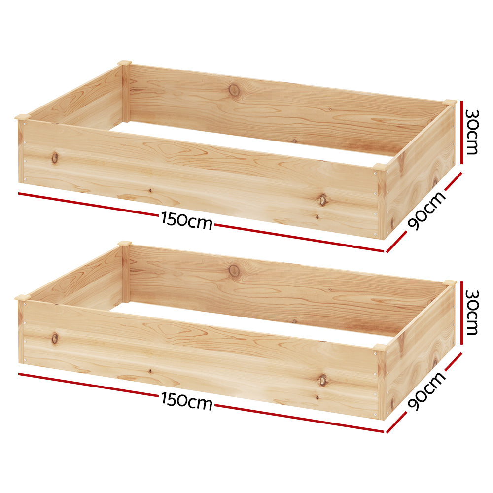 Garden Beds & Planters: Green Fingers Garden Bed 150x90x30cm Wooden Planter Box Raised Container Growing