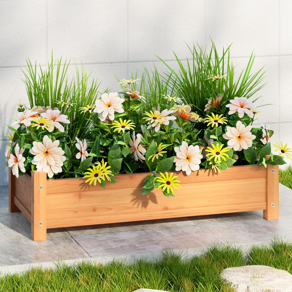 Garden Beds & Planters: Green Fingers Garden Bed 65x33x16cm Wooden Planter Box Raised Container Growing