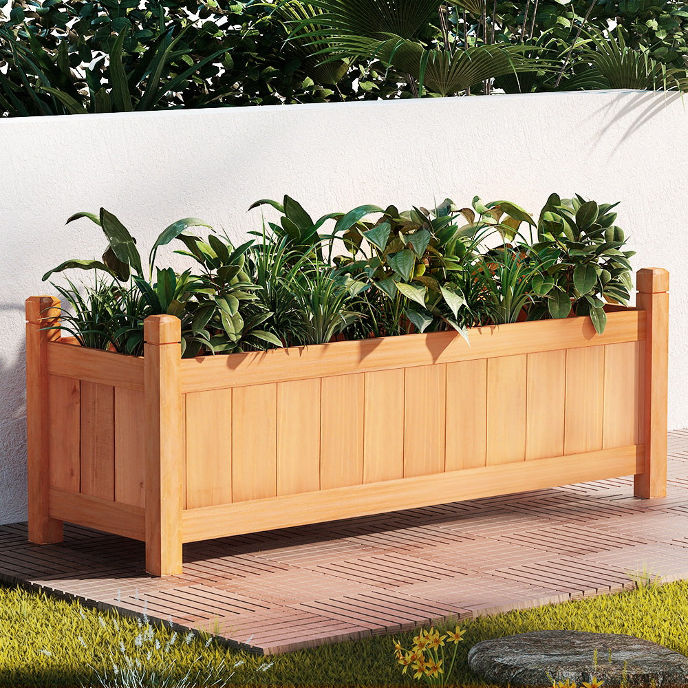 Garden Beds & Planters: Green Fingers Garden Bed 90x30x33cm Wooden Planter Box Raised Container Growing