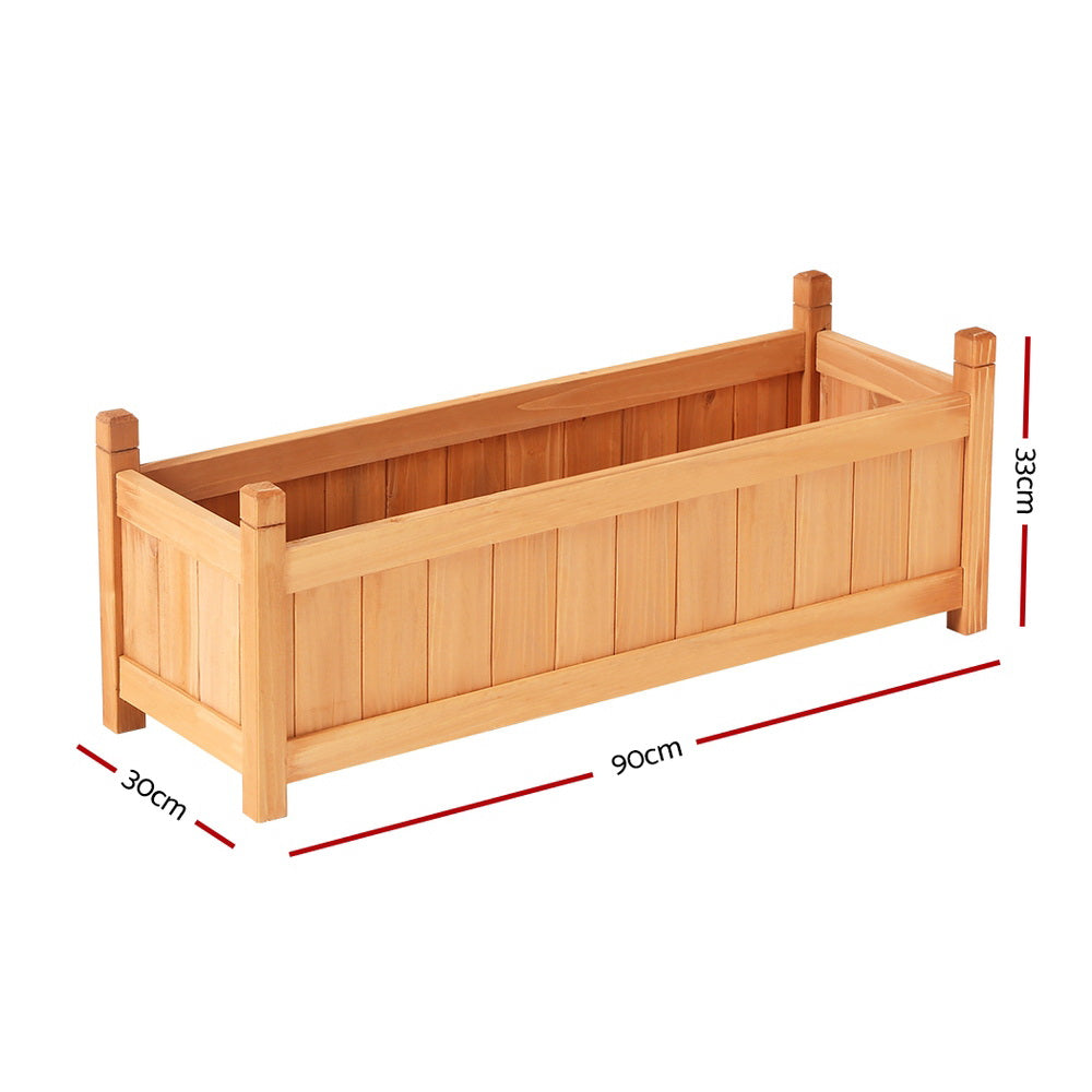 Garden Beds & Planters: Green Fingers Garden Bed 90x30x33cm Wooden Planter Box Raised Container Growing