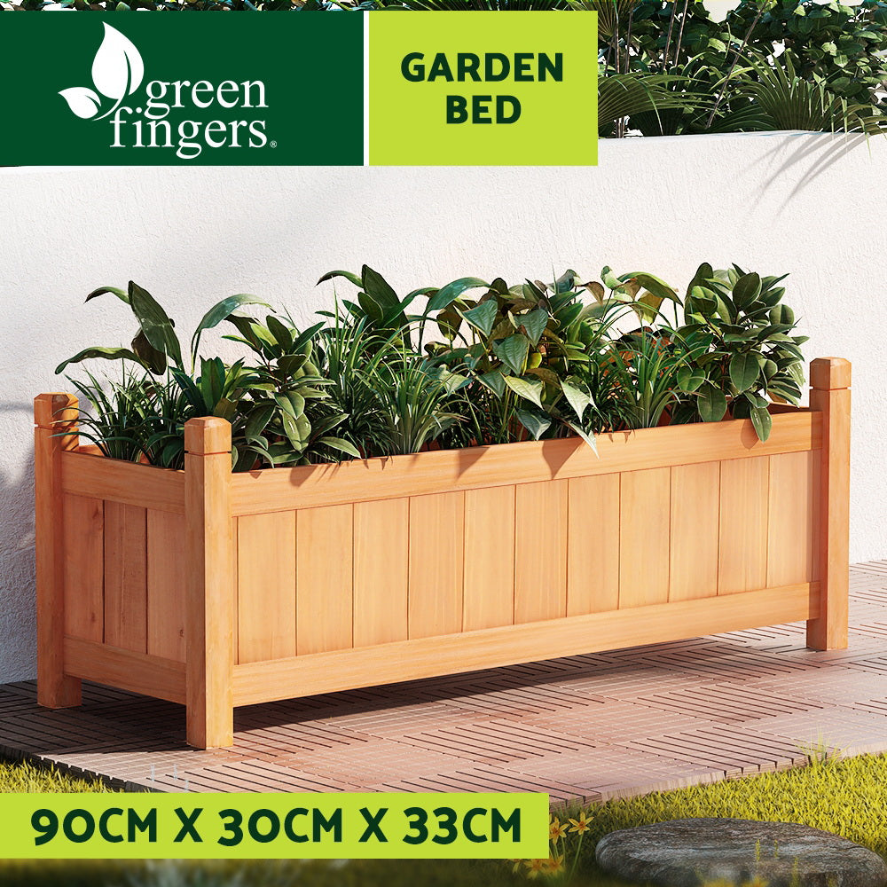 Garden Beds & Planters: Green Fingers Garden Bed 90x30x33cm Wooden Planter Box Raised Container Growing