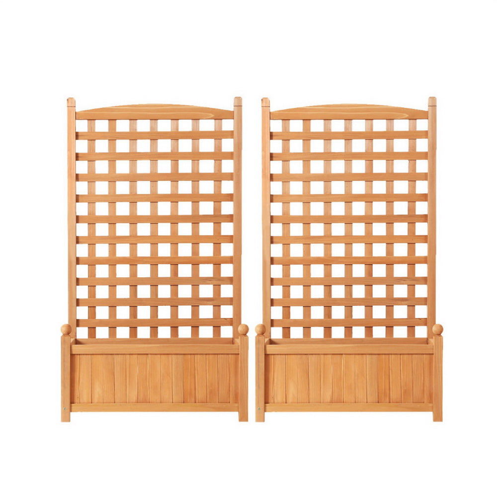 Garden Beds & Planters: Green Fingers 2X Garden Bed Wooden 64x35x115cm Planter Raised Box Container Trellis