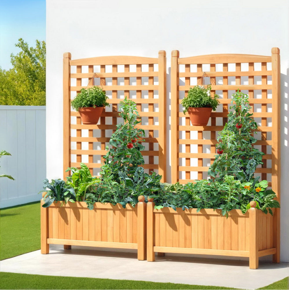 Garden Beds & Planters: Green Fingers 2X Garden Bed Wooden 64x35x115cm Planter Raised Box Container Trellis