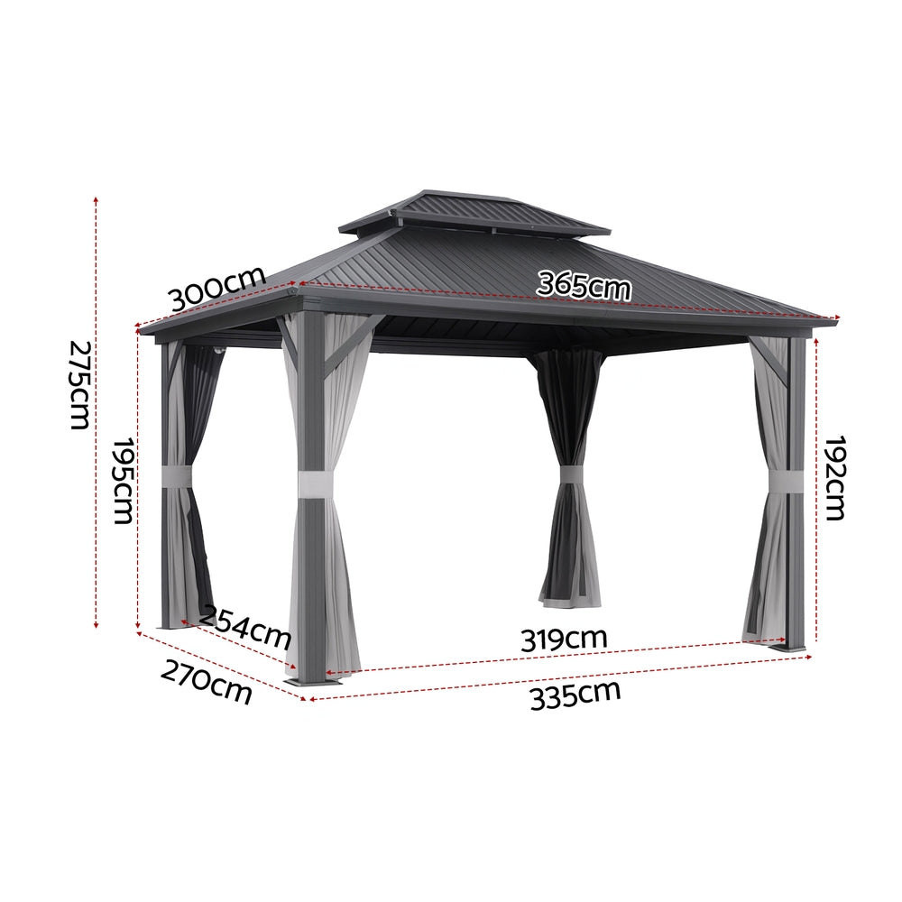 Canopies & Gazebos: Instahut Gazebo 3x3.65m Canopy Outdoor Steel Frame Patio Tent Curtains Marquee Grey