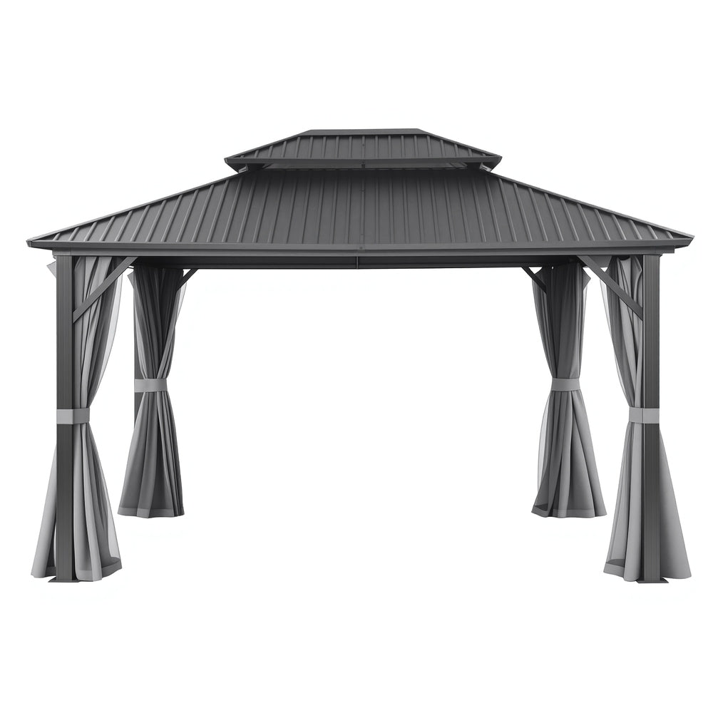 Canopies & Gazebos: Instahut Gazebo 3x3.65m Canopy Outdoor Steel Frame Patio Tent Curtains Marquee Grey