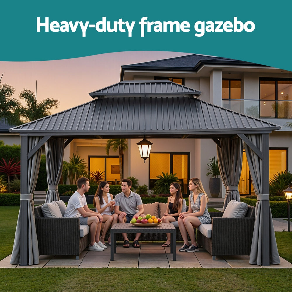 Canopies & Gazebos: Instahut Gazebo 3x3.65m Canopy Outdoor Steel Frame Patio Tent Curtains Marquee Grey