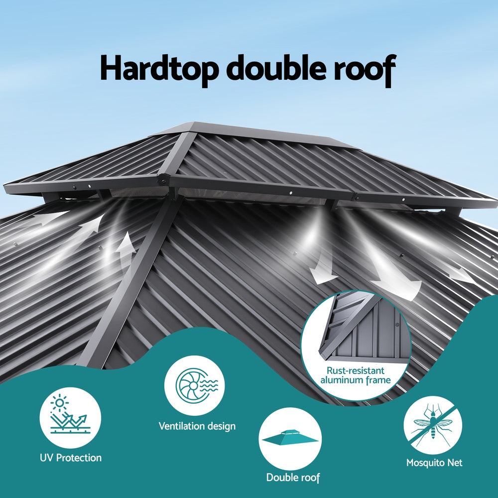 Canopies & Gazebos: Instahut Gazebo 3x3.65m Canopy Outdoor Steel Frame Patio Tent Curtains Marquee Grey