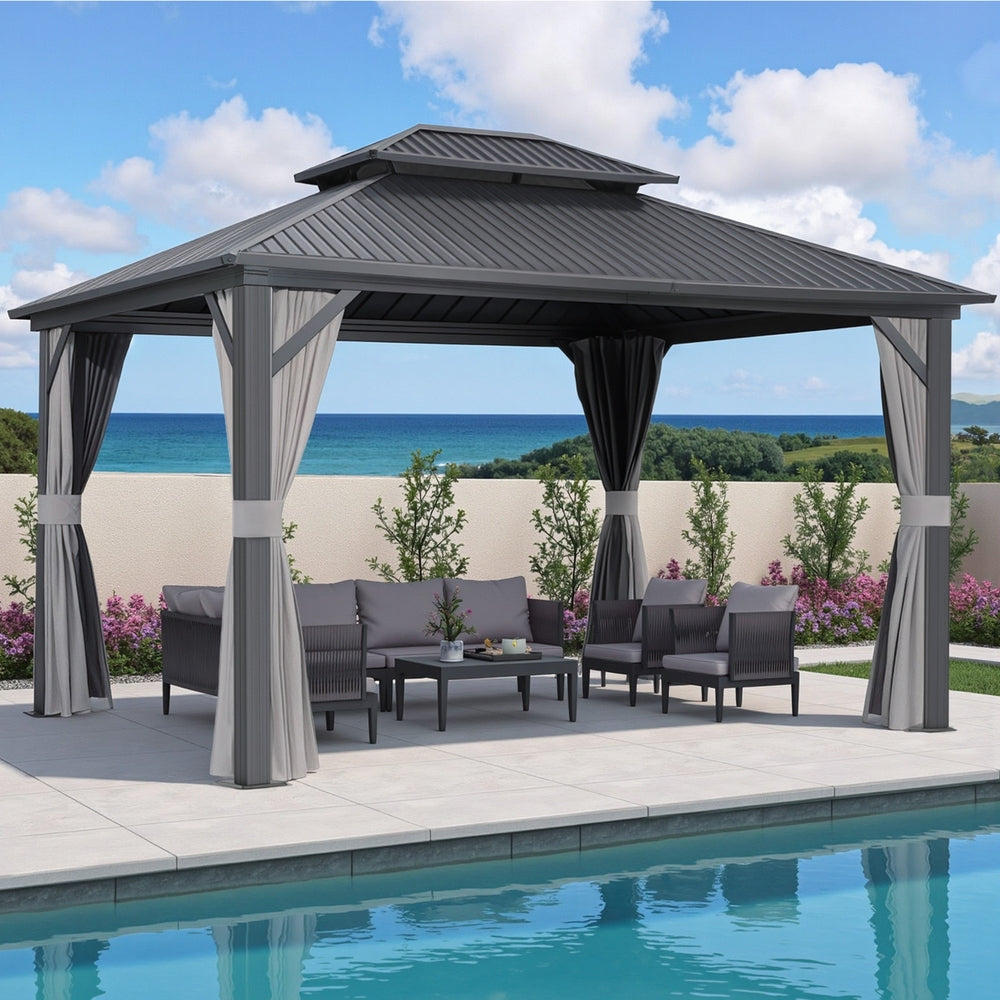 Canopies & Gazebos: Instahut Gazebo 3x3.65m Canopy Outdoor Steel Frame Patio Tent Curtains Marquee Grey