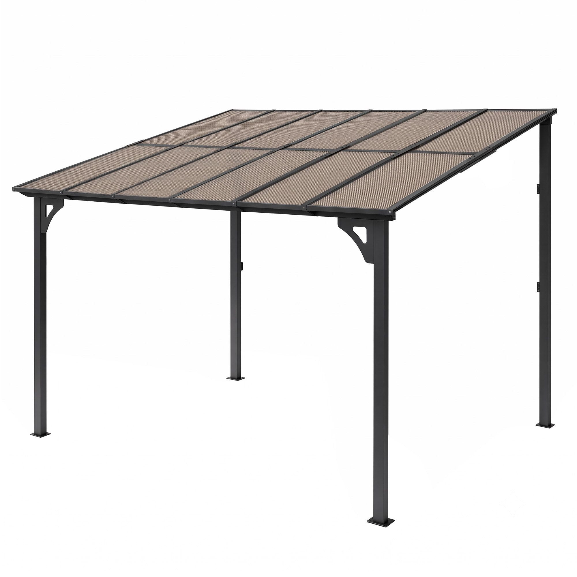 Instahut Gazebo Lean-To Pergola Garden Patio Polycarbonate 356cm X 275cm Brown