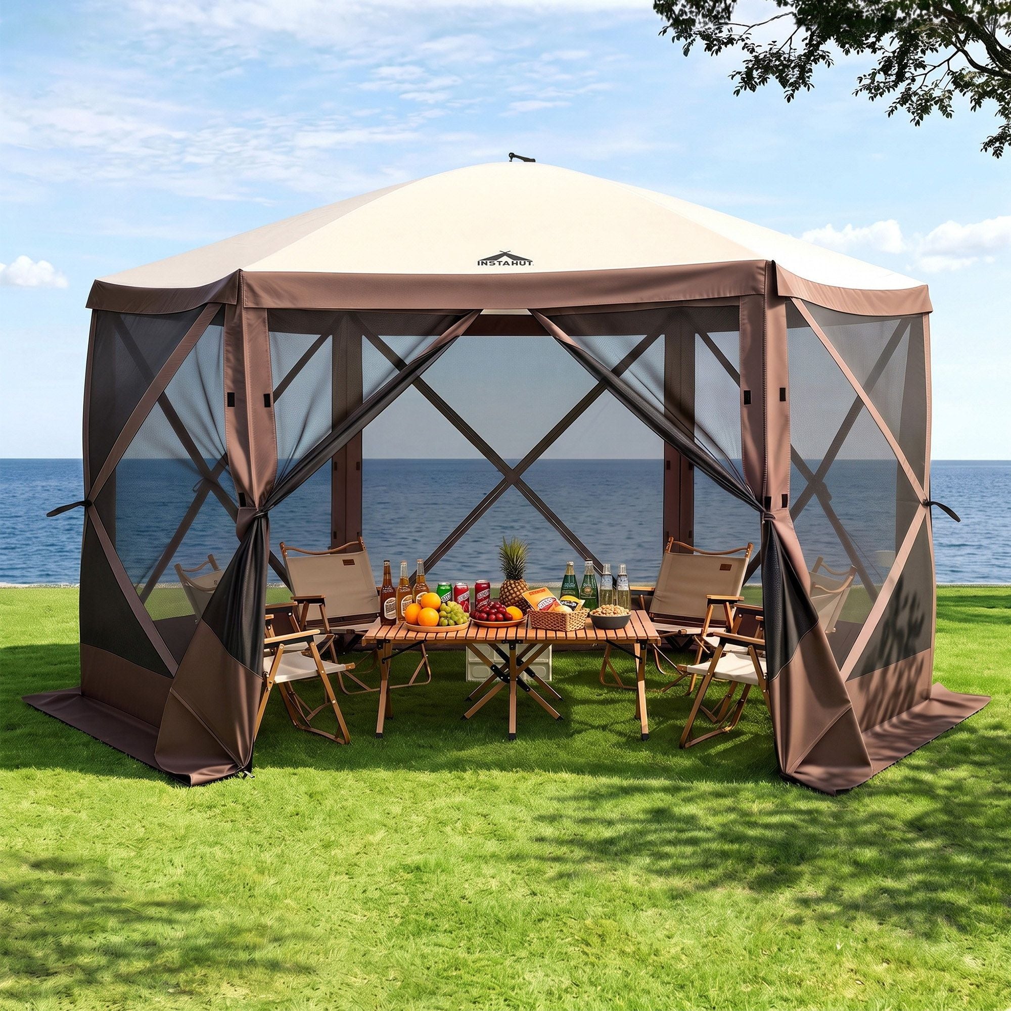 Instahut Gazebo Pop Up Tent 3.6x3.6m Outdoor Marquee Camping Screen w/Curtain Net