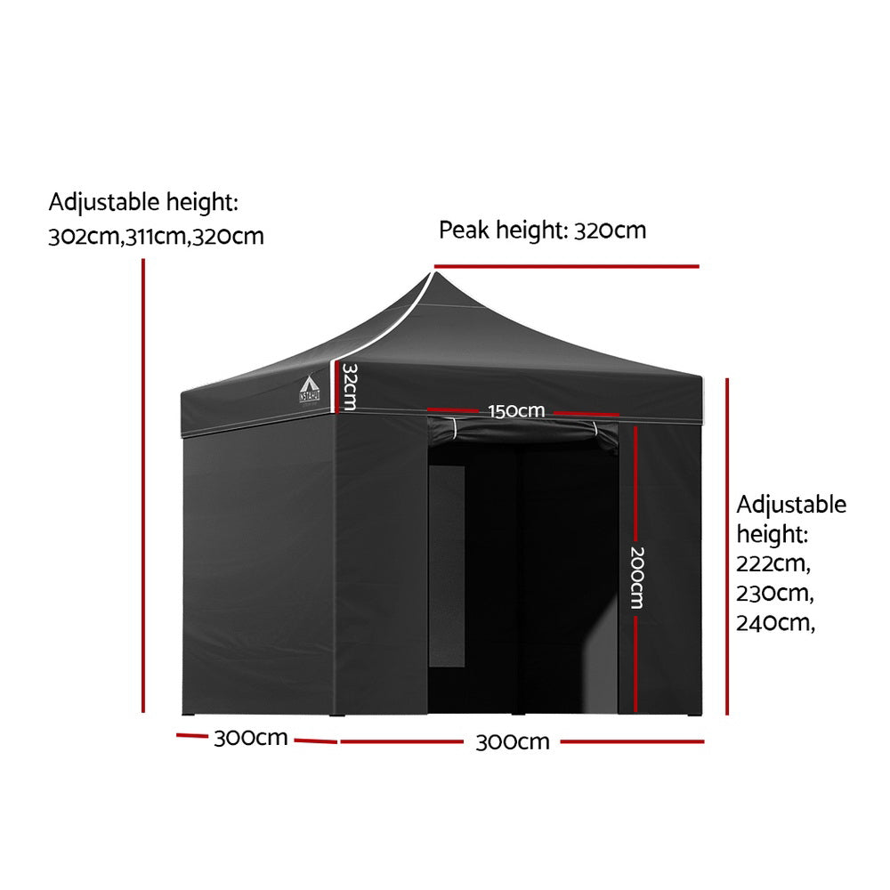 Canopies & Gazebos: Instahut Gazebo Pop Up Marquee 3x3m Folding Tent Wedding Gazebos 500D Black