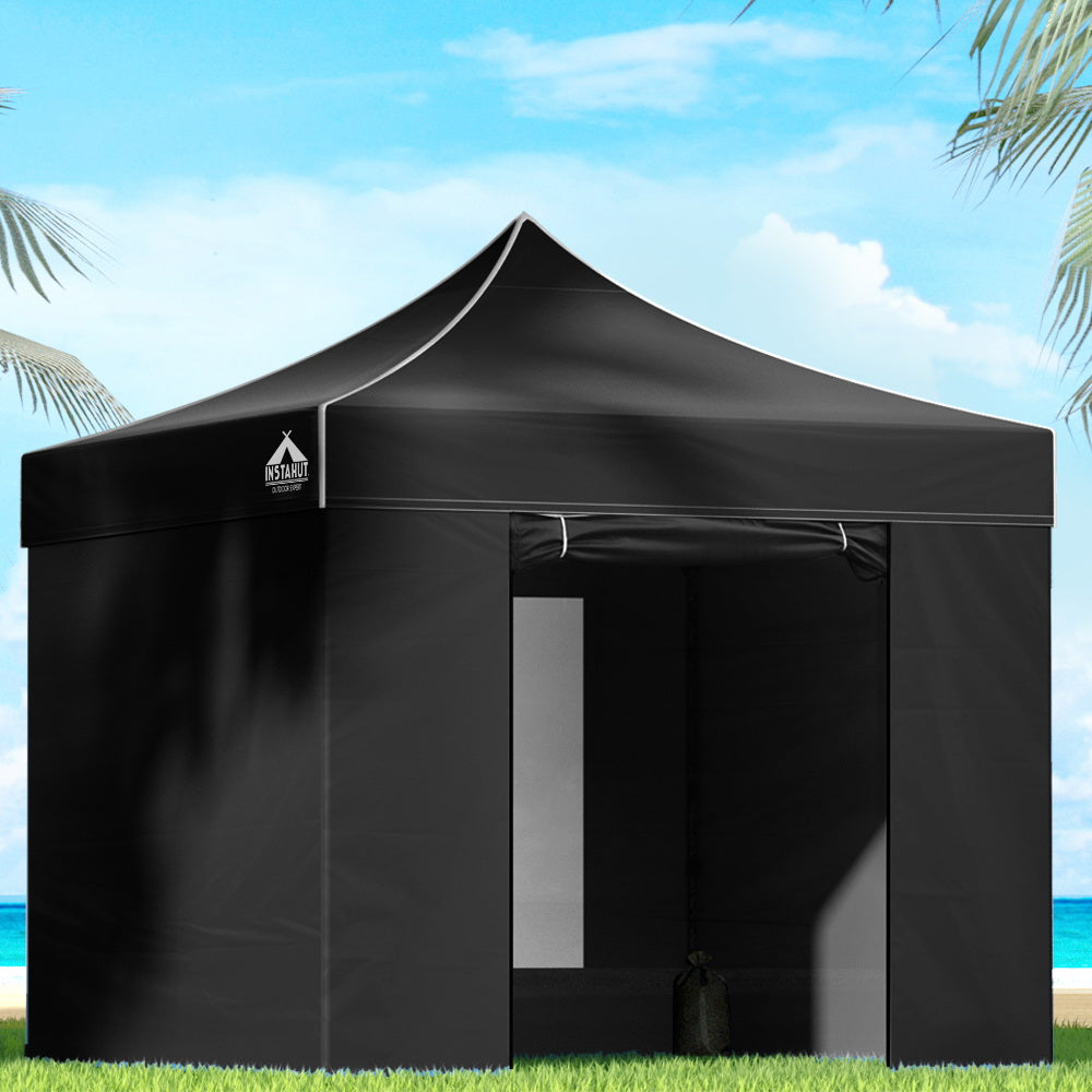 Canopies & Gazebos: Instahut Gazebo Pop Up Marquee 3x3m Folding Tent Wedding Gazebos 500D Black