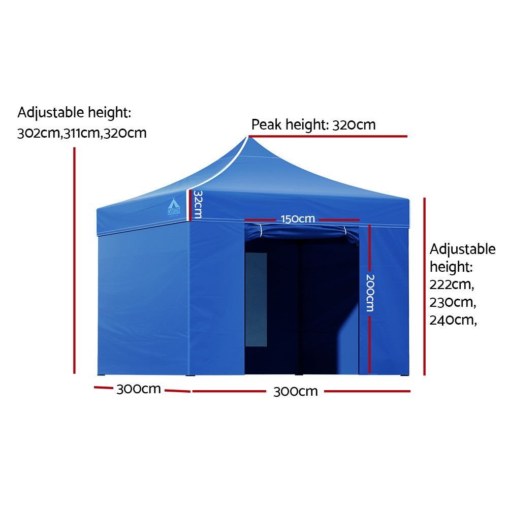 Canopies & Gazebos: Instahut Gazebo Pop Up Marquee 3x3 Folding Tent Wedding Gazebos 500D Oxford Blue