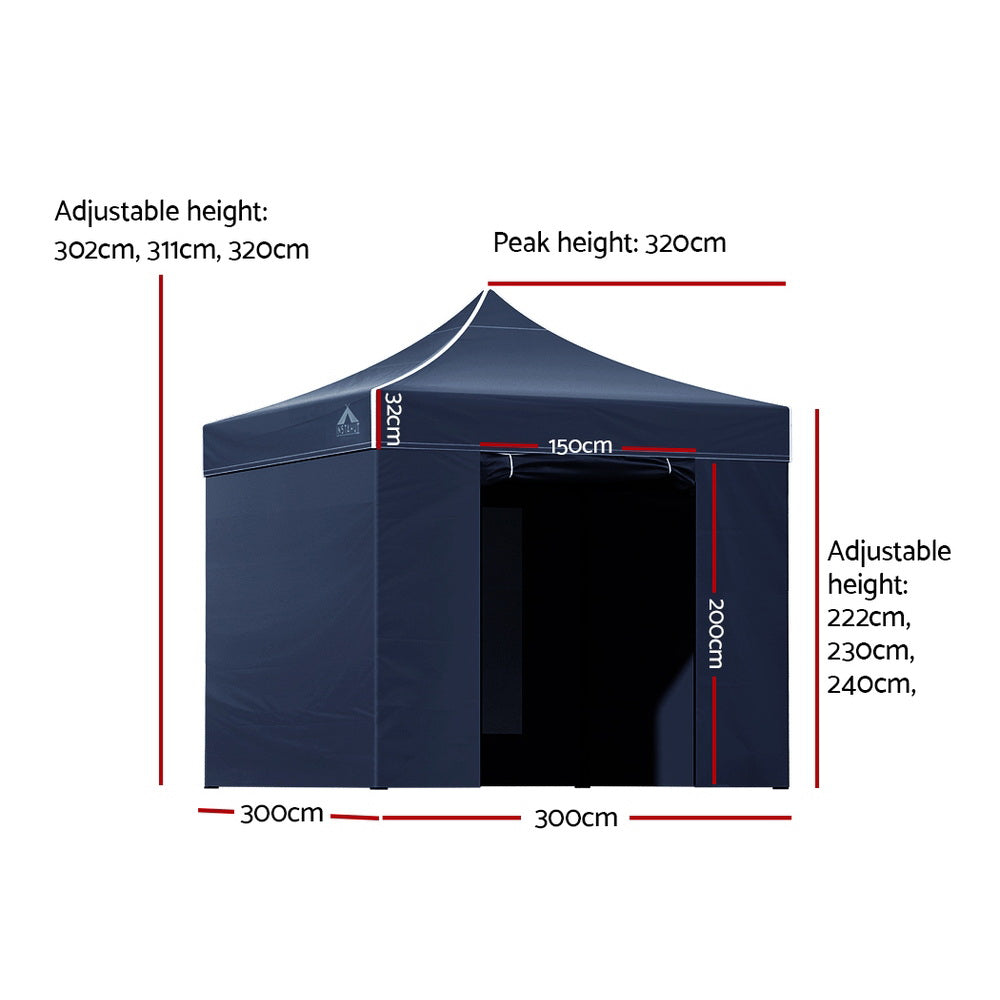 Canopies & Gazebos: Instahut Gazebo Pop Up Marquee 3x3 Folding Tent Gazebos Camping 500D Oxford Navy