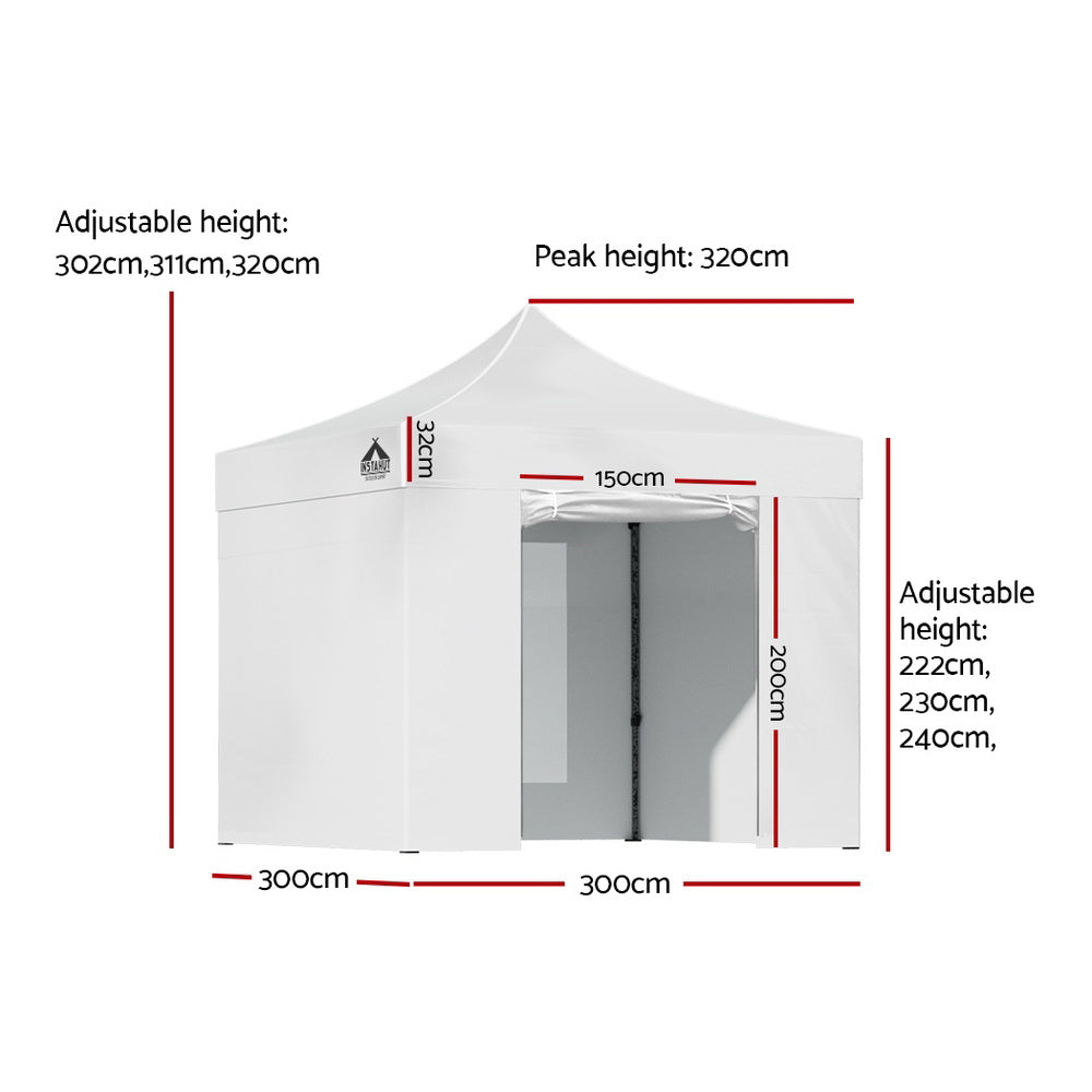 Canopies & Gazebos: Instahut Gazebo Pop Up Marquee 3x3 Folding Tent Wedding Gazebos 500D White