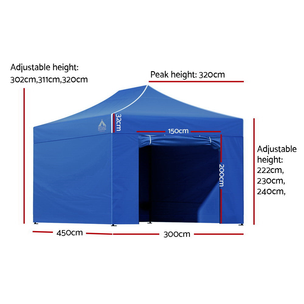 Canopies & Gazebos: Instahut Gazebo 3x4.5 Pop Up Marquee Folding Tent Wedding Gazebos Camping Outdoor Shade Canopy Blue