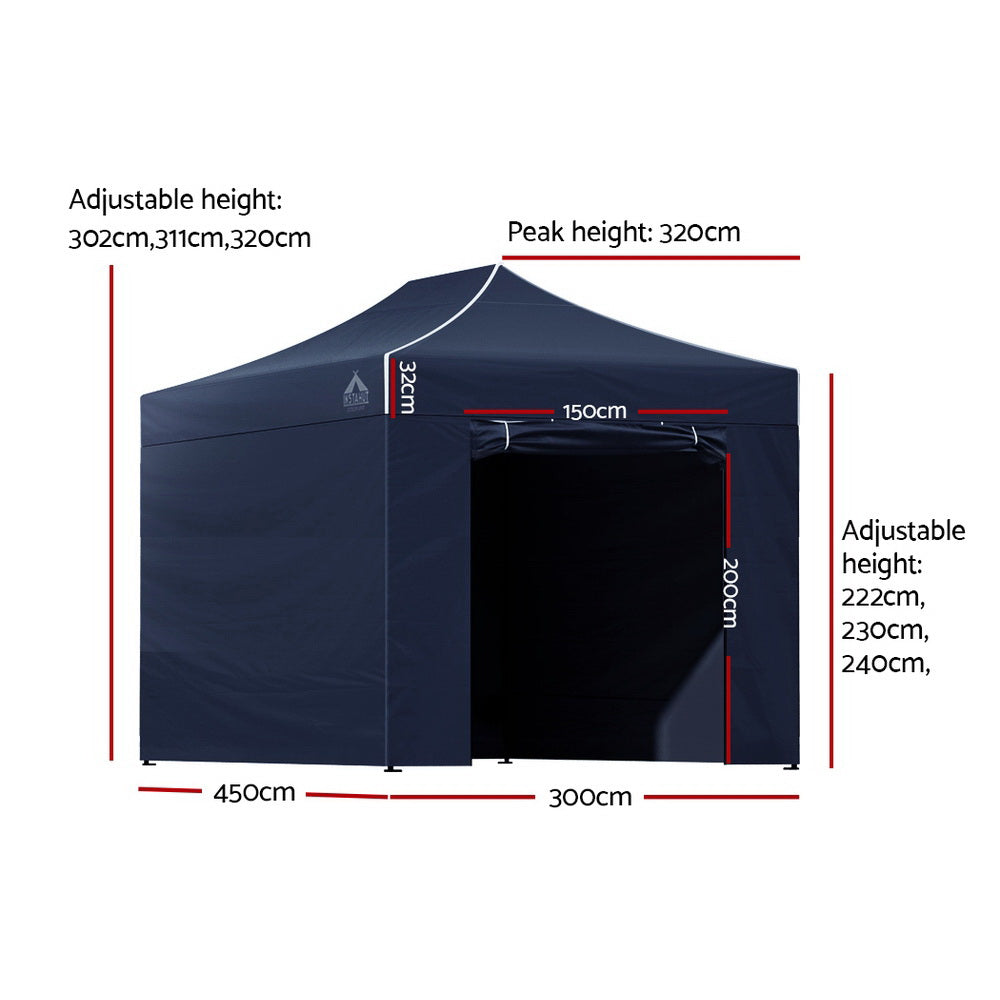 Canopies & Gazebos: Instahut Gazebo 3x4.5 Pop Up Marquee Folding Tent Wedding Gazebos Camping Outdoor Shade Canopy Navy